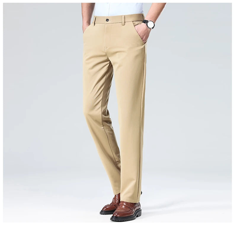 29-42 Men's Summer Thin Fashion Business Casual Suit Pants Long Pants Men's Elastic Straight Sleeve Formal Pants Plus Size 28-40