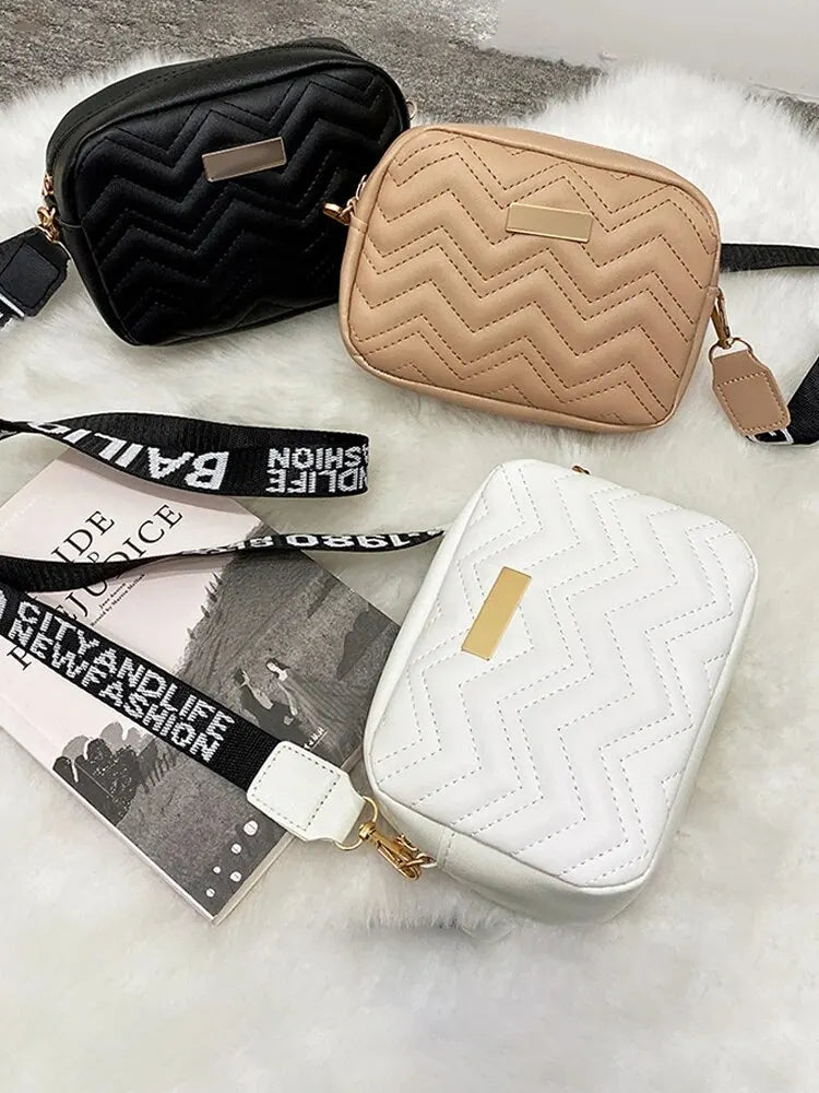 Wave Embroidery Square Bag Shoulder Strap With Printed Large Capacity Shoulder Crossbody Bag for Women SuperFye White SuperFye