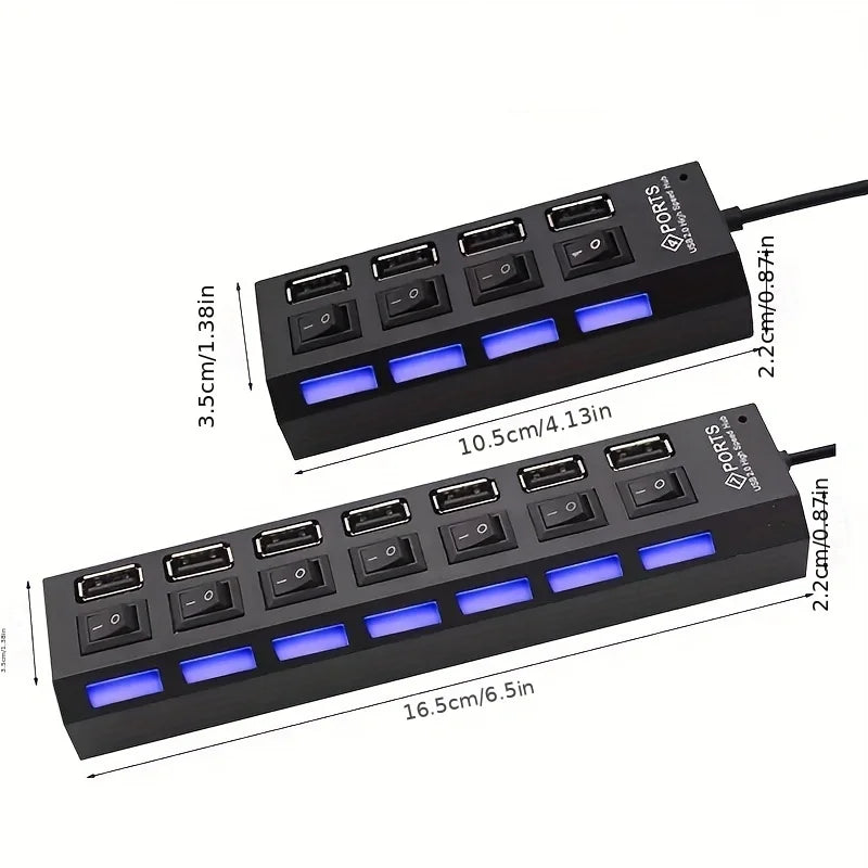 High Speed 4/7 Ports USB HUB 2.0 Adapter Expander Multi USB Splitter Multiple Extender with LED Lamp Switch for PC Laptop SuperFye 7 Ports Black SuperFye