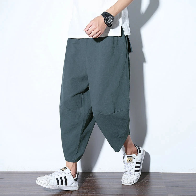 Harajuku Summer Loose Calf Length Casual Pants Men Wide Leg Cotton Linen Printing Baggy Pants Oversize Men's Trousers SuperFye Model G / Chinese Size XXXL SuperFye