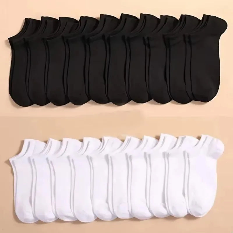 5/10/20/30 Pairs Women/Men Boat Socks Invisible Low Cut Silicone Summer No-show Ankle Socks Solid Color Casual Breathable SuperFye 10 Black 10 White / One Size SuperFye