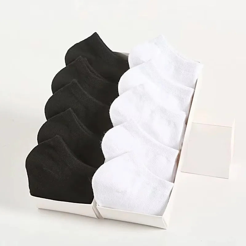 5/10/20/30 Pairs Women/Men Boat Socks Invisible Low Cut Silicone Summer No-show Ankle Socks Solid Color Casual Breathable SuperFye 5 Black 5 White / One Size SuperFye