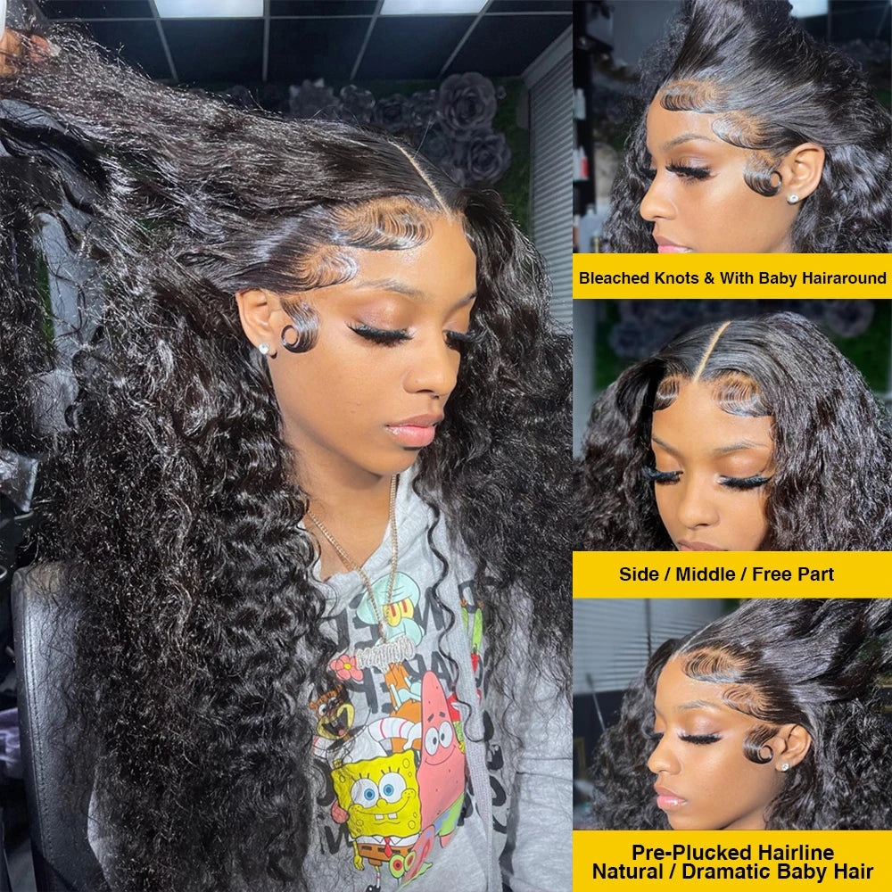 HD Transparent Deep Wave Frontal Wig 13x4/13x6 Curly Lace Front Human Hair Wigs For Women Wet And Wavy Water 5x5 Closure Wig SuperFye 13x6 HD Lace Wig / United States / 32inches|200 Density|3-5 Working Days SuperFye