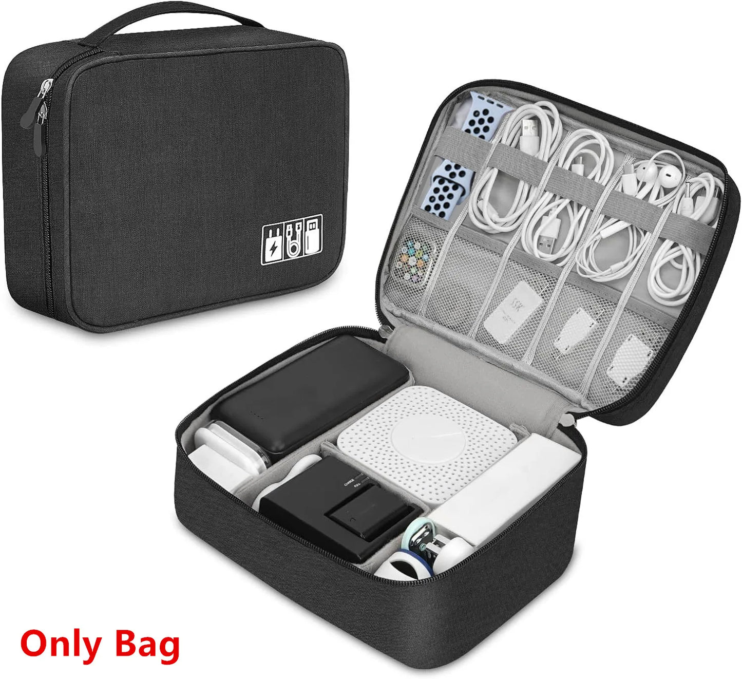 Cable Storage Bag Waterproof Digital Electronic Organizer Portable USB Data Line Charger Plug Storage Bag Travel Cable Organizer SuperFye Black SuperFye