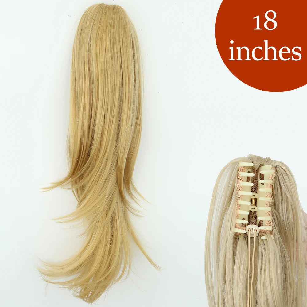 Synthetic Long Straight Claw Clip On Ponytail Hair Extensions 24Inch Heat Resistant Pony Tail Hair piece For Women Daily Party