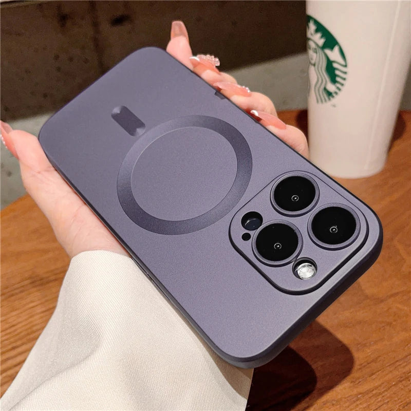 Luxury For Magsafe Wireless Charging Case For iPhone 15 11 13 12 14 Pro Max Plus Magnetic Phone Cases Lens Protector Matte Cover SuperFye Dark Purple / For iPhone 12 SuperFye