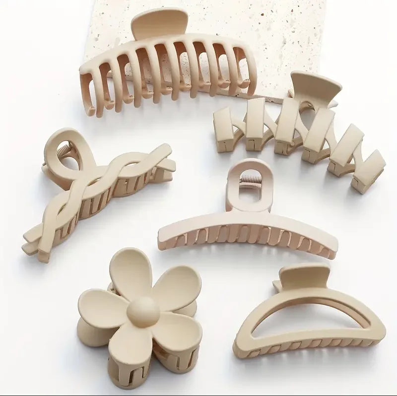 6Pcs Women Fashion Claw Clip Set Headwear Large Hair Claw Multiple Styles Korean For Girls Shark Clips Barrette Hair Accessories SuperFye khaki set SuperFye