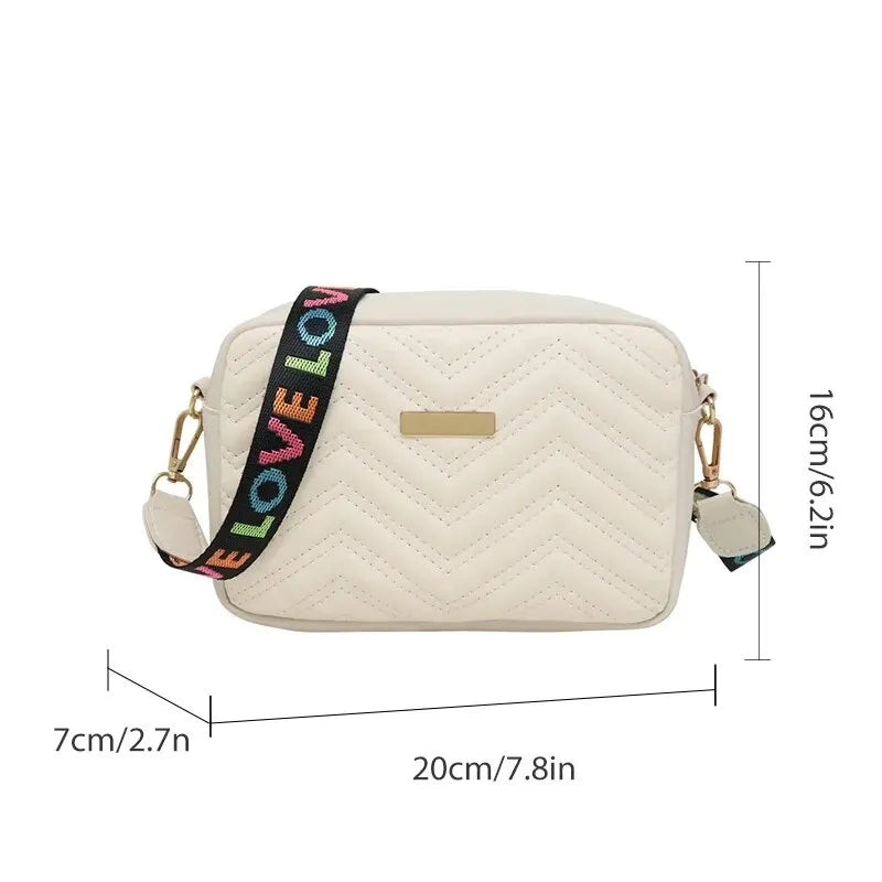 Rilibegan Embroidered Camera Bag PU Material Casual Small Square Bag Versatile Single Shoulder Bag Printed Shoulder Strap SuperFye Beige SuperFye