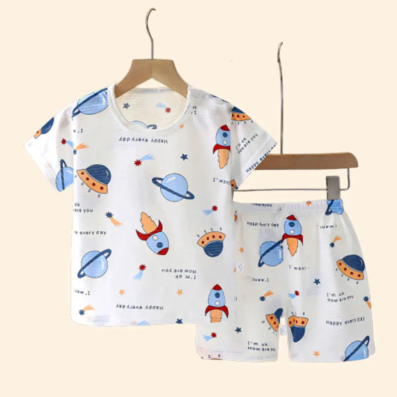 Children's Clothing Summer Short Sleeve Home Sleepwear Children Sets Kids Clothes Boy Girl T-shirt shorts Cotton Suit Baby SuperFye Style 8 / 12M SuperFye