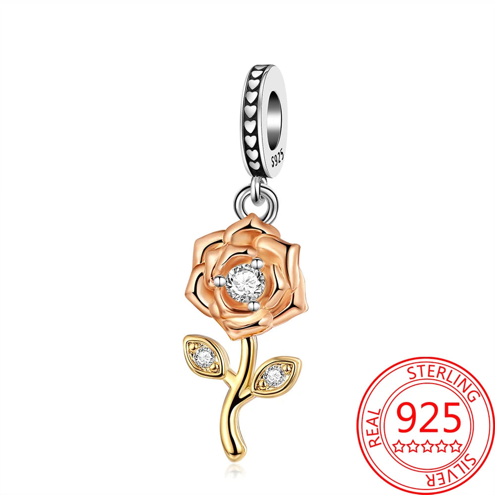 Beautiful 925 Sterling Silver Rose Gold Crown High Heels Flower Starfish Butterfly Charm Pendant Fit Brand Bracelet Jewelry Gift