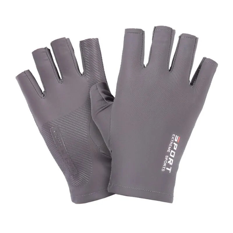 Ice Silk Halffinger Cycling Gloves for Men and Women Outdoor Sports Fitness Driving Fishing Highelastic Comfortable SuperFye grey SuperFye