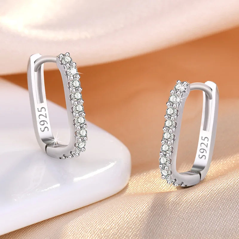 925 Sterling Silver Crystal Jewelry Fashion Zircon Circle Hoop Earrings For Woman New XY0179 SuperFye Silver SuperFye