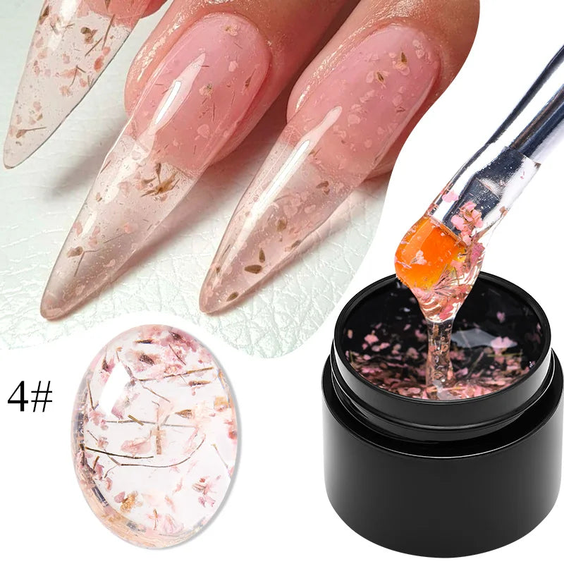 MEET ACROSS 5ml Pink Dried Flower Gel Nail Polish Natural Flower Fairy Nail Art Gel Soak Off UV LED Painting Varnishes For Nails SuperFye K0258 SuperFye