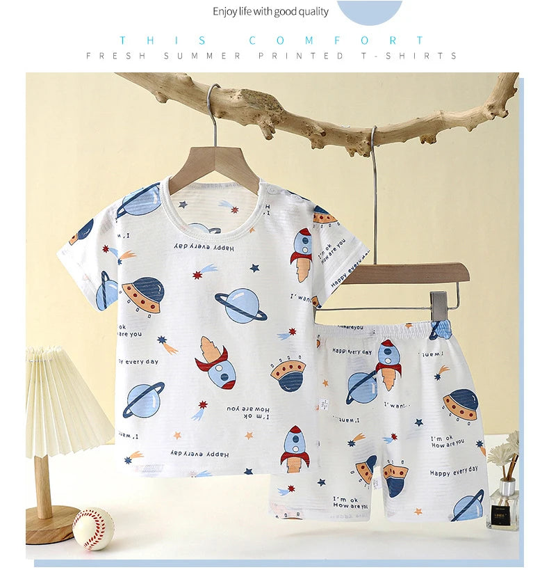 Children's Clothing Summer Short Sleeve Home Sleepwear Children Sets Kids Clothes Boy Girl T-shirt shorts Cotton Suit Baby SuperFye Style 8 / 12M SuperFye