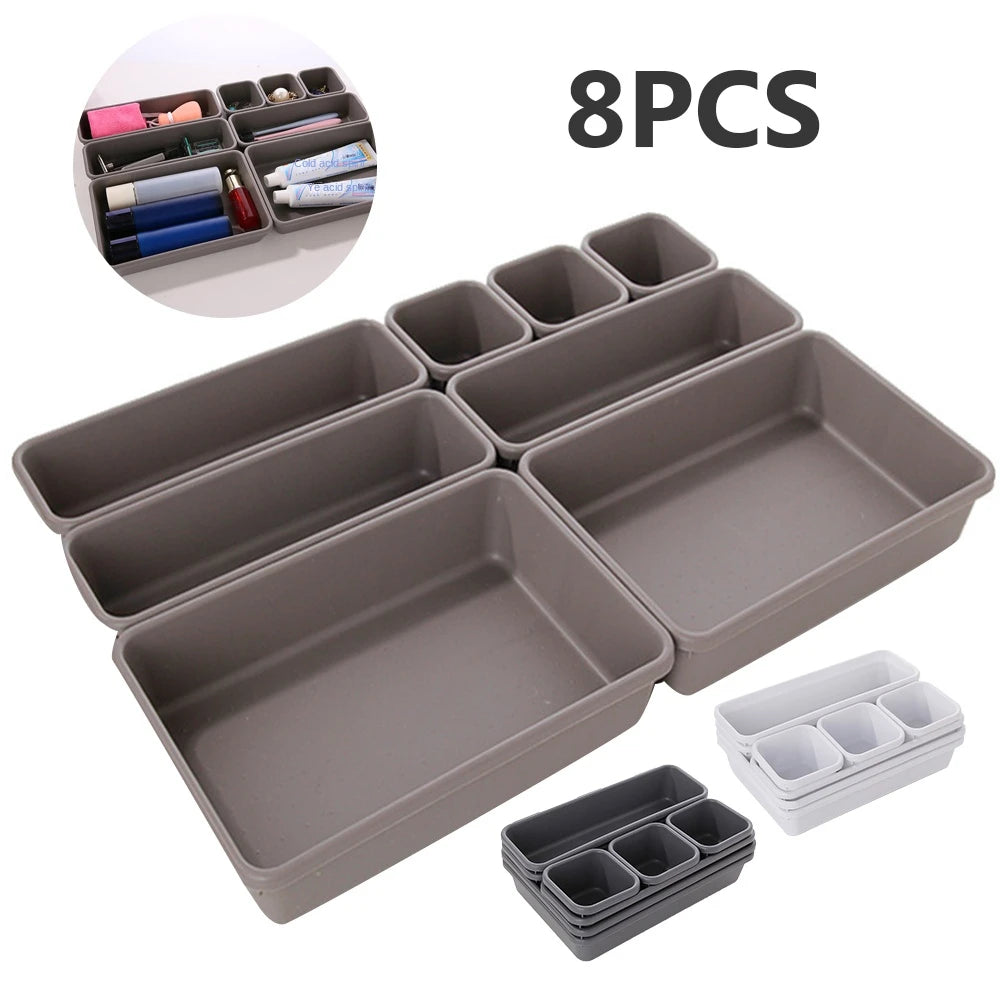 8pcs/set Adjustable Drawer Organizer Box Trays Make Up Cosmetics Sundries Divider Holder Kitchen Bathroom Closet Jewellery Box SuperFye Khaki SuperFye