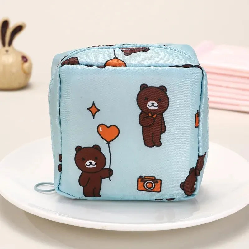 Women Sanitary Napkin Tampon Storage Bag Portable Waterproof Organizer Pouch Cartoon Pattern Sanitary Napkin Bag SuperFye Yellow Ice Cream SuperFye