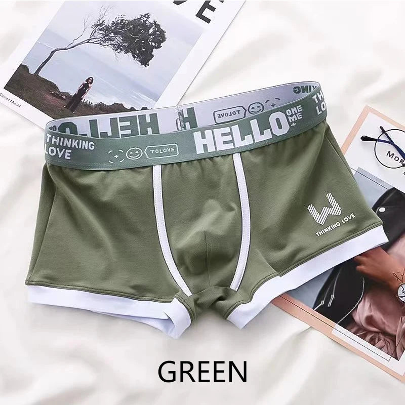 Men Boxer Shorts Panties Cotton Underwear Breathable Soft Fashion Sports SuperFye green / XL / 1pc SuperFye