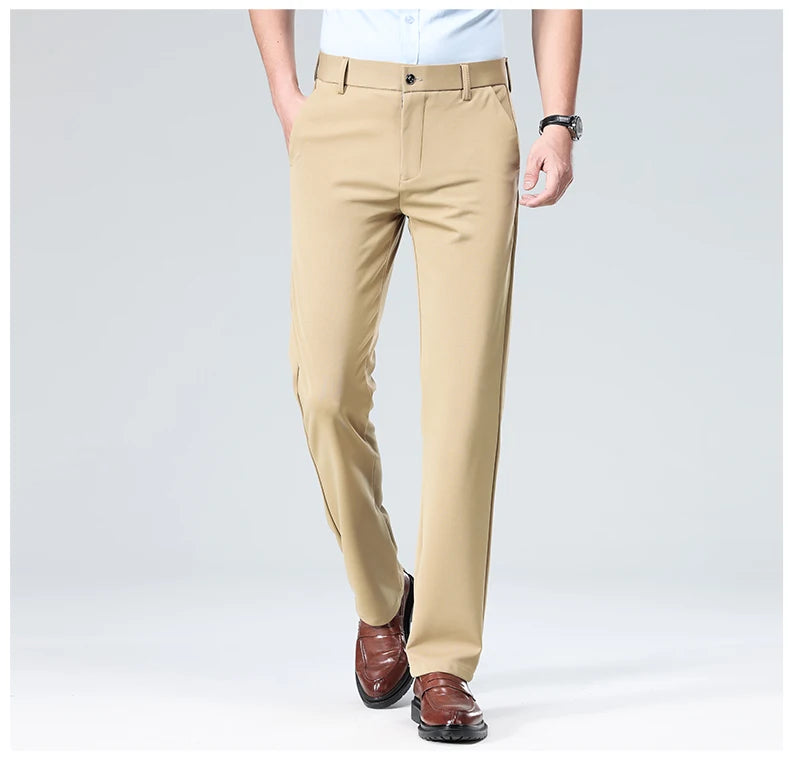 29-42 Men's Summer Thin Fashion Business Casual Suit Pants Long Pants Men's Elastic Straight Sleeve Formal Pants Plus Size 28-40