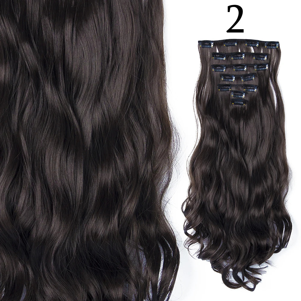 24Inchs 16 Clips in Hair Extensions Long Straight Hairstyle Synthetic Blonde Black Hairpieces Heat Resistant False Hair