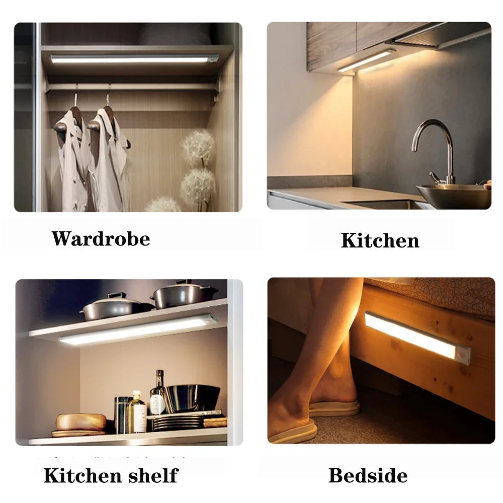 LED Motion Sensor Light Wireless LED Night Light Type C Rechargeable Light Cabinet Wardrobe Lamp Staircase Backlight For Kitchen SuperFye 30cm-21LED / Warm White SuperFye