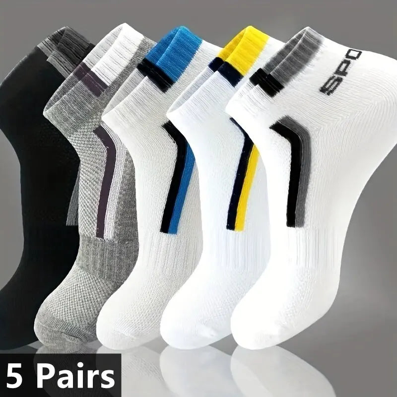 5pairs Men's Fashion Sports Socks, Striped Cotton Sweat Absorption Breathable Comfortable Ankle Socks SuperFye 5 pairs / EUR 35-43 SuperFye