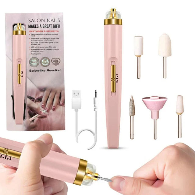 5 in 1 Electric Nail Polish Drill Machine With Light Portable Mini Electric Manicure Art Pen Tools For Gel Remover SuperFye pink SuperFye