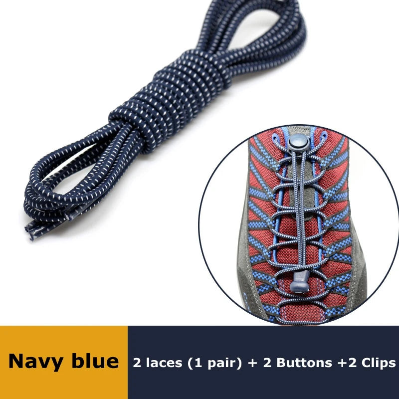 1Pair Shoelaces for Sneaker Elastic No Tie Shoe Laces Stretching Lock Lazy Laces Quick Rubber Shoelace Round Shoestrings SuperFye Navy blue SuperFye