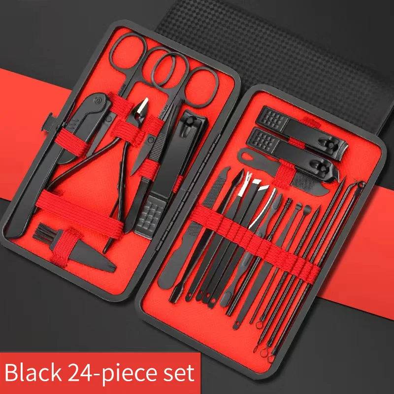 Nail Clipper Set Set Convenient Beauty Tools Nail Clipper Manicure Nail Trimmer Pedicure Knife Ear Peeling Knife Nail Manicure T SuperFye Black 24-piece set SuperFye