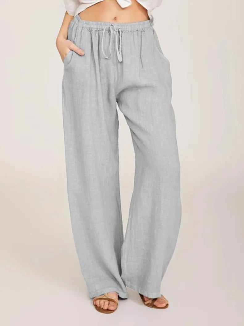 Summer and Autumn New Casual Women's Wear in Europe, America, and Europe Large Loose Cotton Hemp Casual Pants SuperFye GRAY / XXXL SuperFye