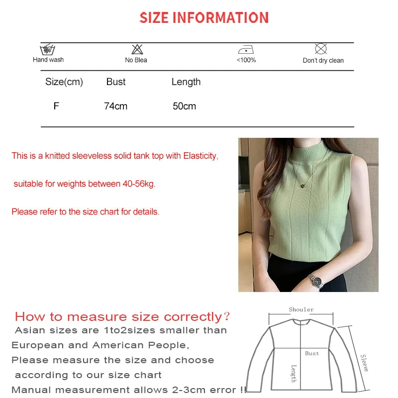 Heilar 2024 Spring Women Knitted Green Tank Tops Women Thin Tops Basic Casual Tank Tops O-neck Tees Sleeveless Tops For Women SuperFye APRICOT / One Size SuperFye