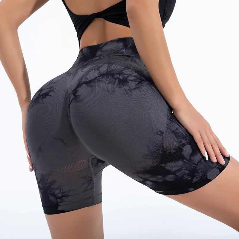 High Waist Butt Lift Shorts Women Seamless Tie Dye Shorts Gym Workout Running High Elastic Fashion Knit Slim Three Point Pants SuperFye gray / XS SuperFye