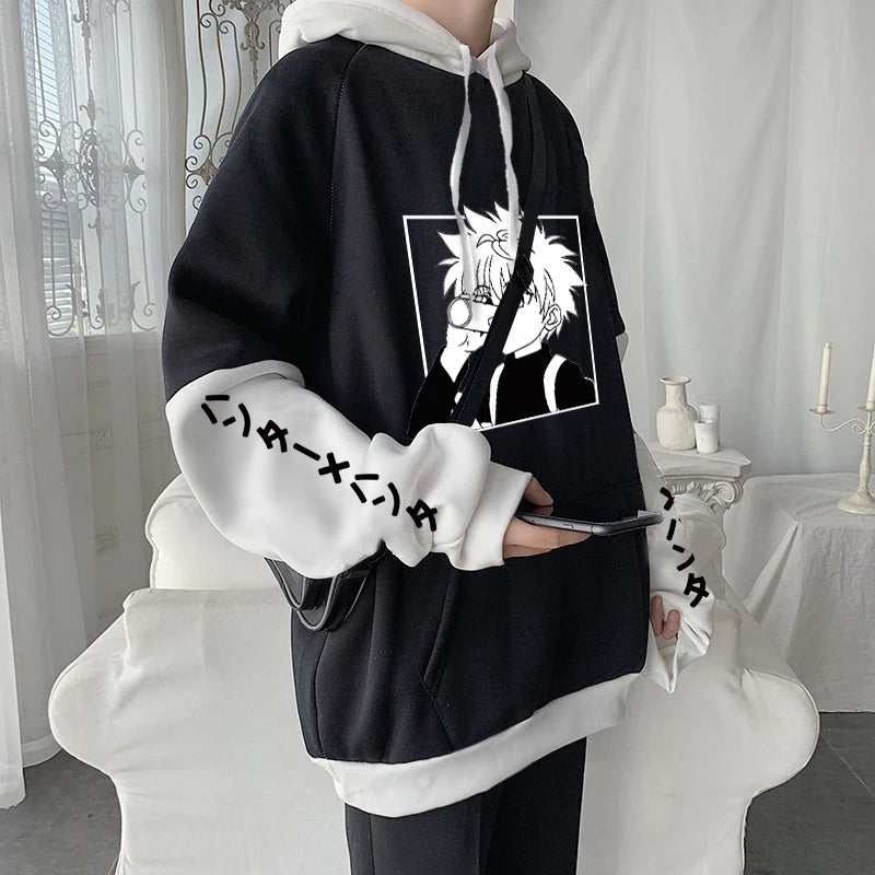 Hot Japanese Anime Hunter X Hunter Killua Zoldyck Harajuku Hoodie Men Clothing Manga HXH Graphics Oversized Patchwork Sweatshirt