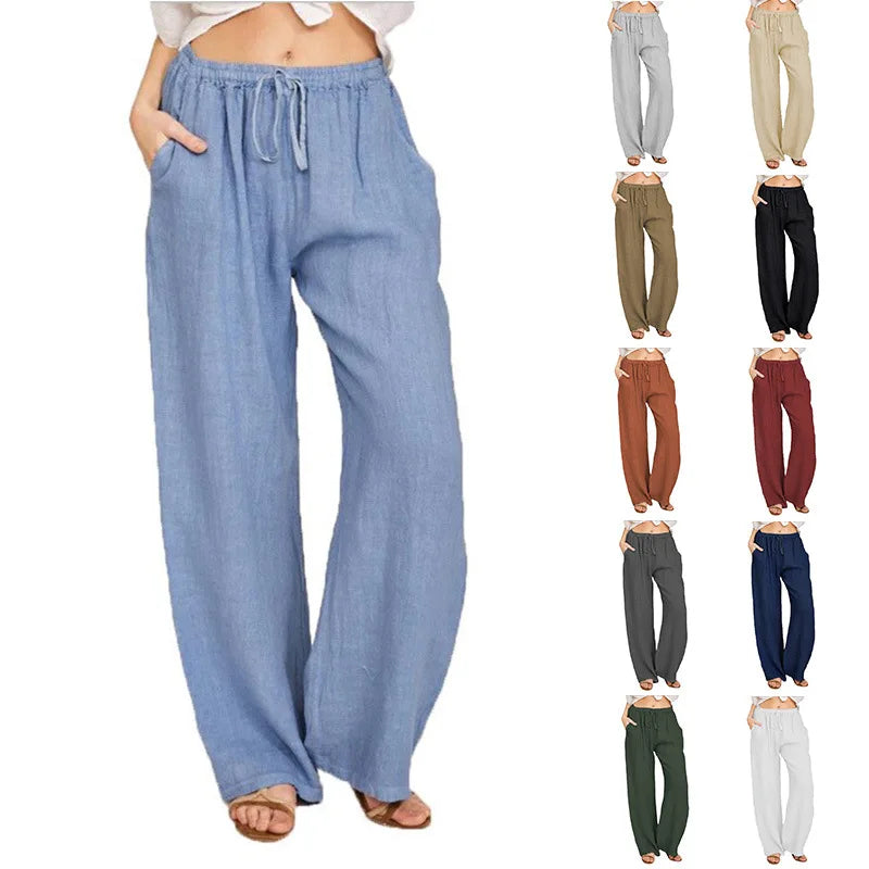 Summer and Autumn New Casual Women's Wear in Europe, America, and Europe Large Loose Cotton Hemp Casual Pants SuperFye Khaki / S SuperFye