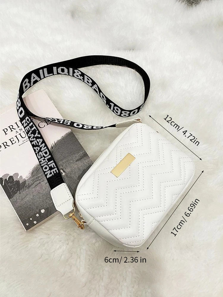 Wave Embroidery Square Bag Shoulder Strap With Printed Large Capacity Shoulder Crossbody Bag for Women SuperFye White SuperFye