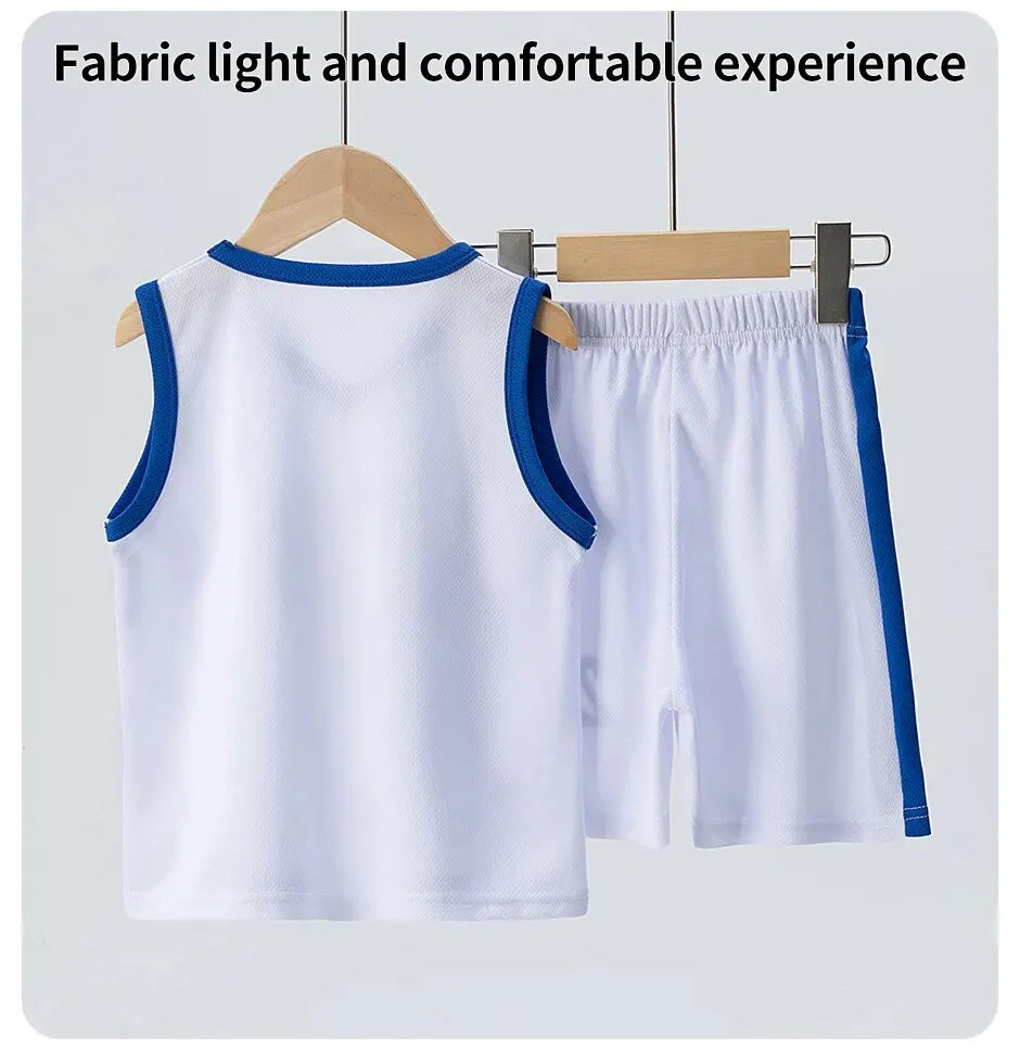 2/4Pcs Summer Children's Quick-drying Sports Suit Boys Casual Ball Sleeveless T-shirt Girls Joker Mixed Color Combination Shorts SuperFye Red / 120 Height 110-120cm SuperFye