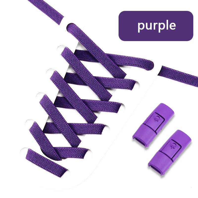 No Tie Shoe laces Press Lock Shoelaces without ties Elastic Laces Sneaker Kids Adult 8MM Widened Flat Shoelace for Shoes SuperFye PURPLE SuperFye