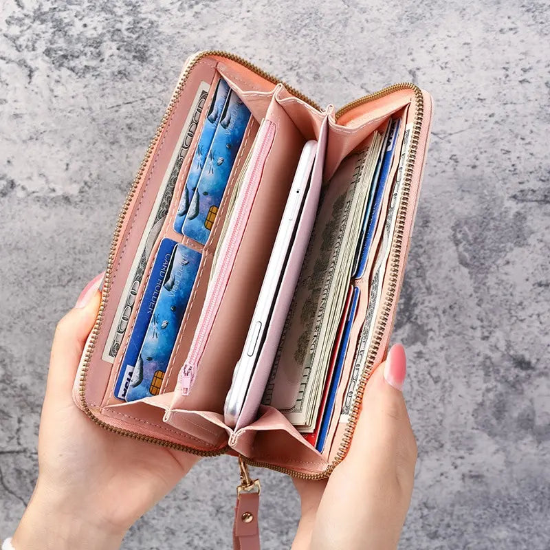 Fashion Zipper Wallets Womens Long Purses Handbags Coin Purse Cards Holder PU Leather Billfold Wallet SuperFye black SuperFye