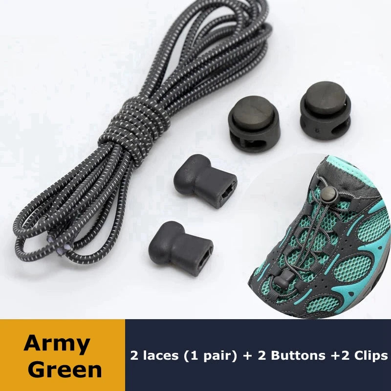 1Pair Shoelaces for Sneaker Elastic No Tie Shoe Laces Stretching Lock Lazy Laces Quick Rubber Shoelace Round Shoestrings SuperFye army green SuperFye