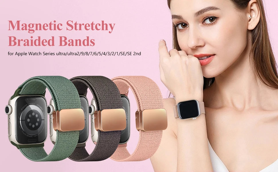 Magnetic Loop For Apple Watch Band 40mm 44mm 45mm 49mm 41mm 38mm Scrunchie Nylon bracelet iwatch ultra 2 Series 9 3 7 8 se strap SuperFye Pink Sand / 42mm 44mm 45mm 49mm SuperFye