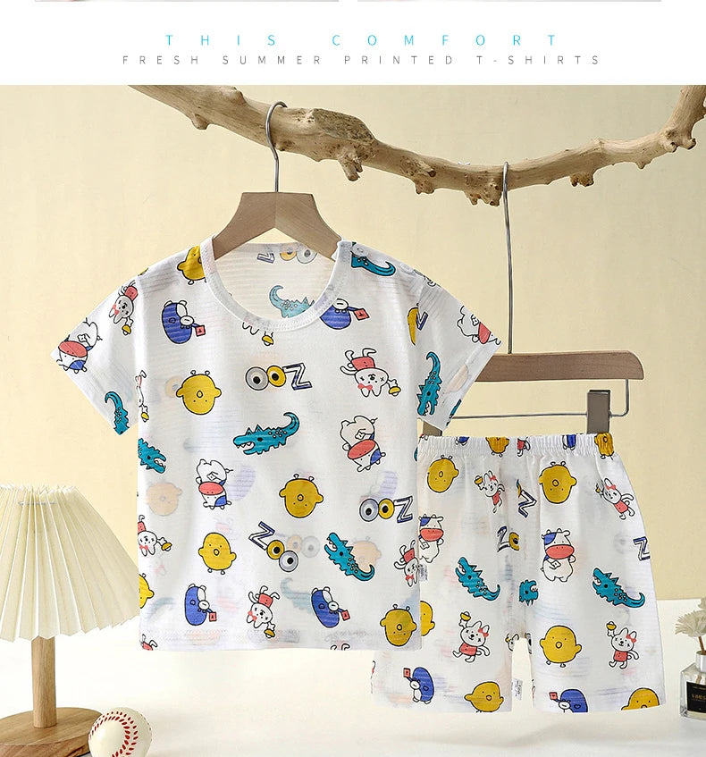 Children's Clothing Summer Short Sleeve Home Sleepwear Children Sets Kids Clothes Boy Girl T-shirt shorts Cotton Suit Baby SuperFye Style 8 / 12M SuperFye