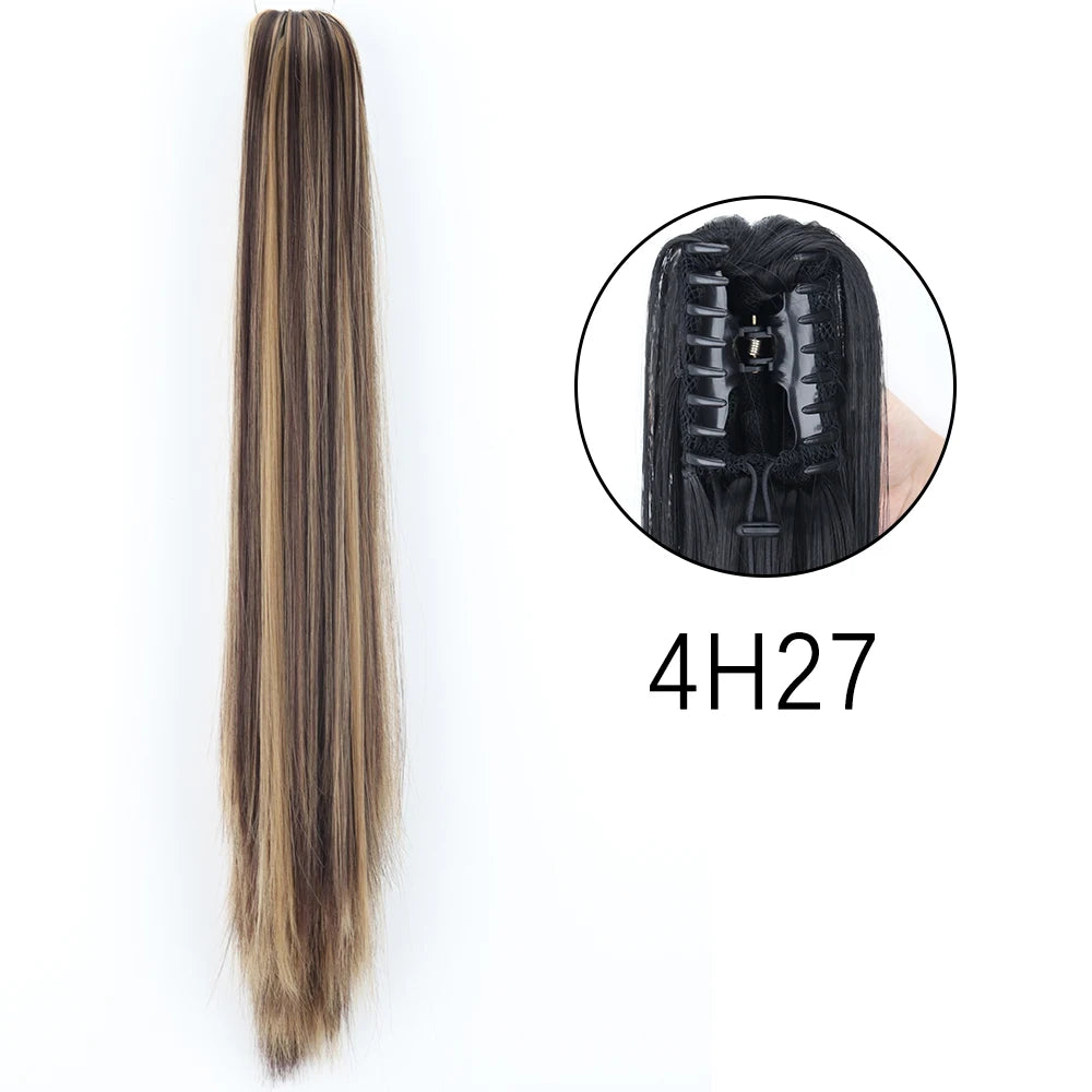 Synthetic Long Straight Claw Clip On Ponytail Hair Extensions 24Inch Heat Resistant Pony Tail Hair piece For Women Daily Party SuperFye S-4H27 / CHINA / 24inches-60cm SuperFye