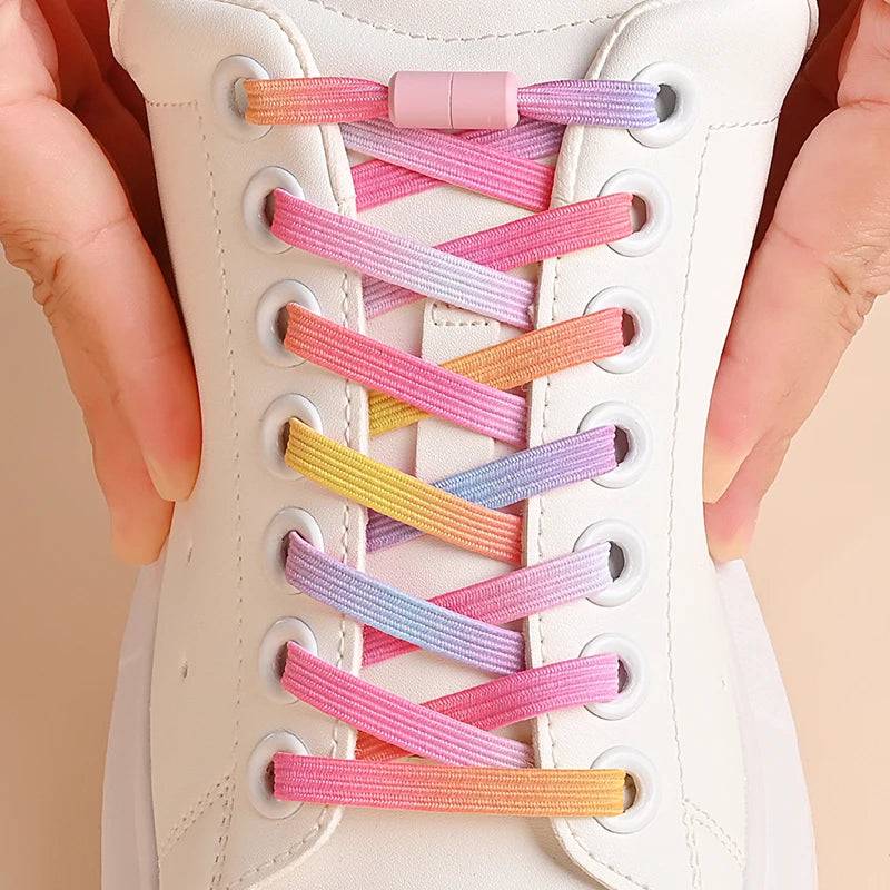 1Pair No Tie Shoe Laces Colorful Buckle Shoelaces Pearl Light Colorful Fashion Without Ties Elastic Laces Sneaker Kids Adult SuperFye pink SuperFye