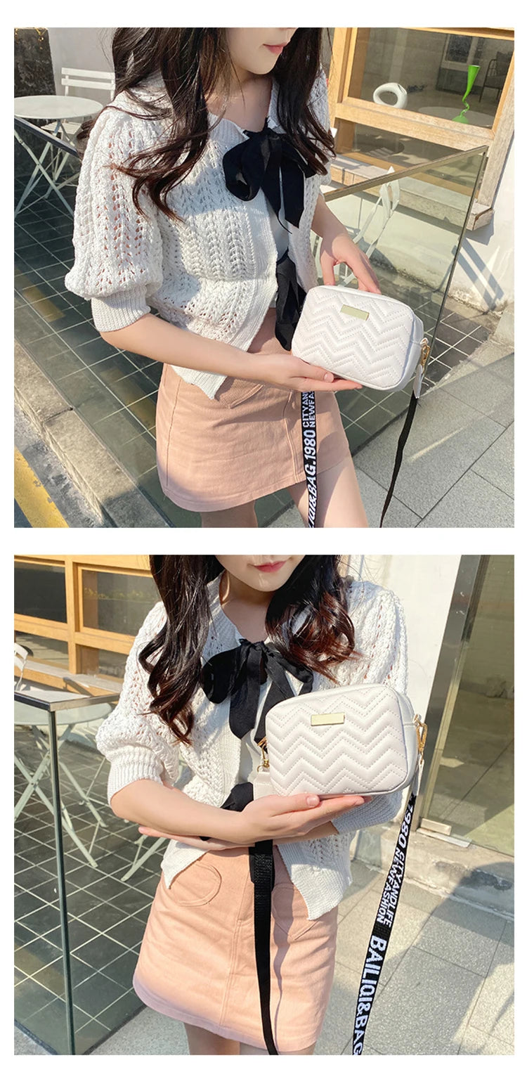 Wave Embroidery Square Bag Shoulder Strap With Printed Large Capacity Shoulder Crossbody Bag for Women SuperFye White SuperFye