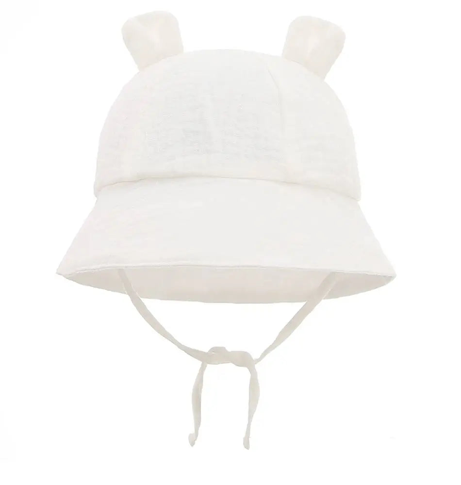 Soft Cotton Baby Sun Hat With Ears Cute Bunny Newborn Boys Girls Bucket Hat Summer Kids Toddler Panama Cap 0 to 12 Months SuperFye Light Yellow / One Size SuperFye