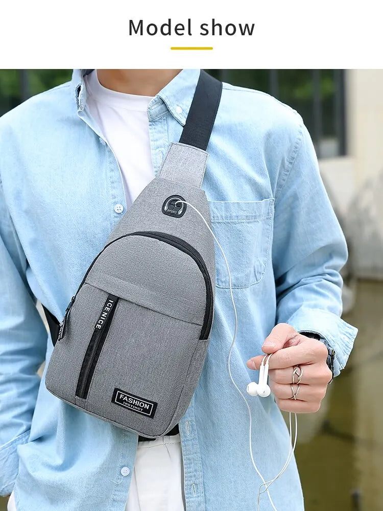 Chest Bag Fashion New Solid Color Men Chest Bag Outdoor Casual Fashion One Shoulder Crossbody Bag SuperFye grey SuperFye