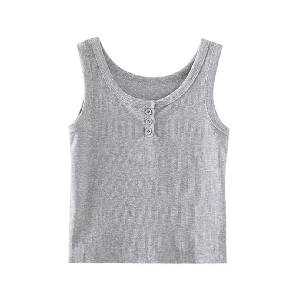 Tank Top for Women Ribbed Button Down Sleeveless Blouse Solid Color Casual Women's Teens Trendy Basic Summer Dresses SuperFye White / L SuperFye