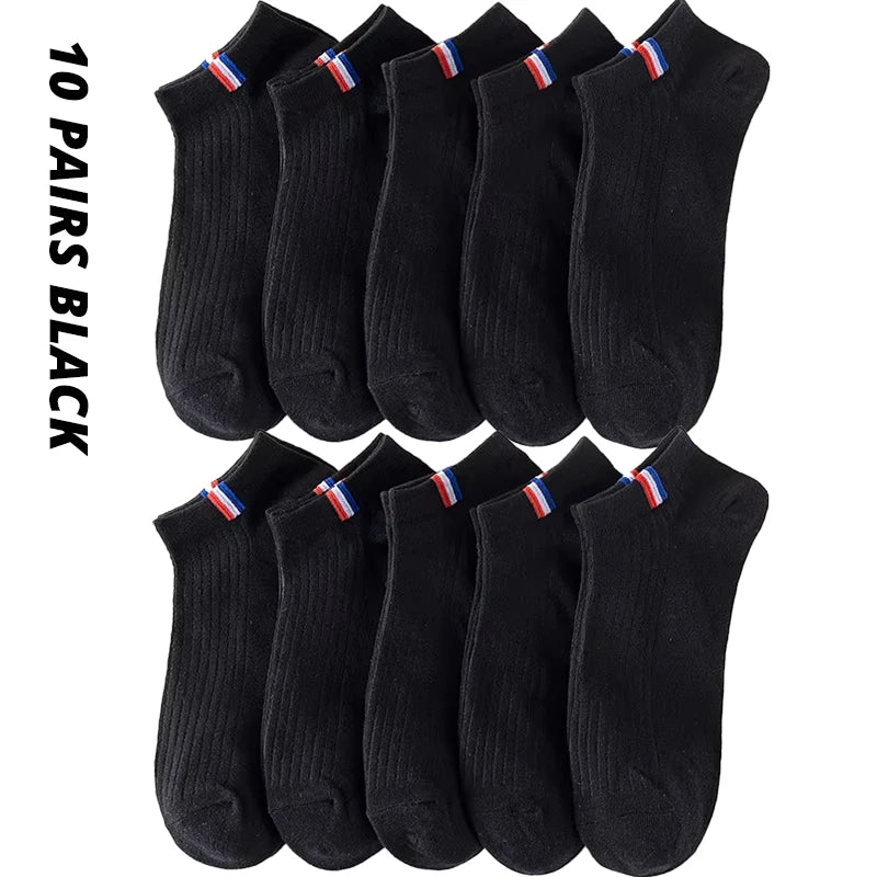 5/10/20 Pairs Of Thin Summer Blending Boat Socks Plain Color Mens Casual Socks Breathable Sweat Absorbing Calibration Socks SuperFye 10 Pairs Black / ONE SIZE 38-43 SuperFye