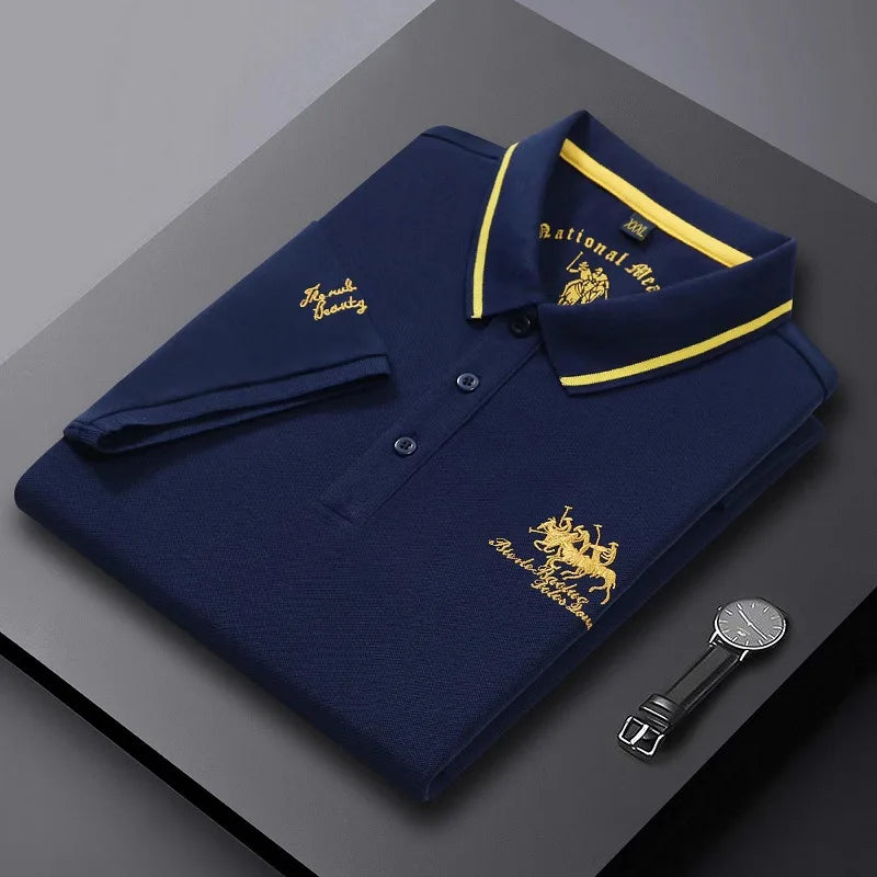 New Summer Korean Embroidered Polo Shirt Men's Luxury Top Casual Lapel Short Sleeve T-shirt Fashion Anti-wrinkle Men T Shirt SuperFye Navy. / XXL SuperFye