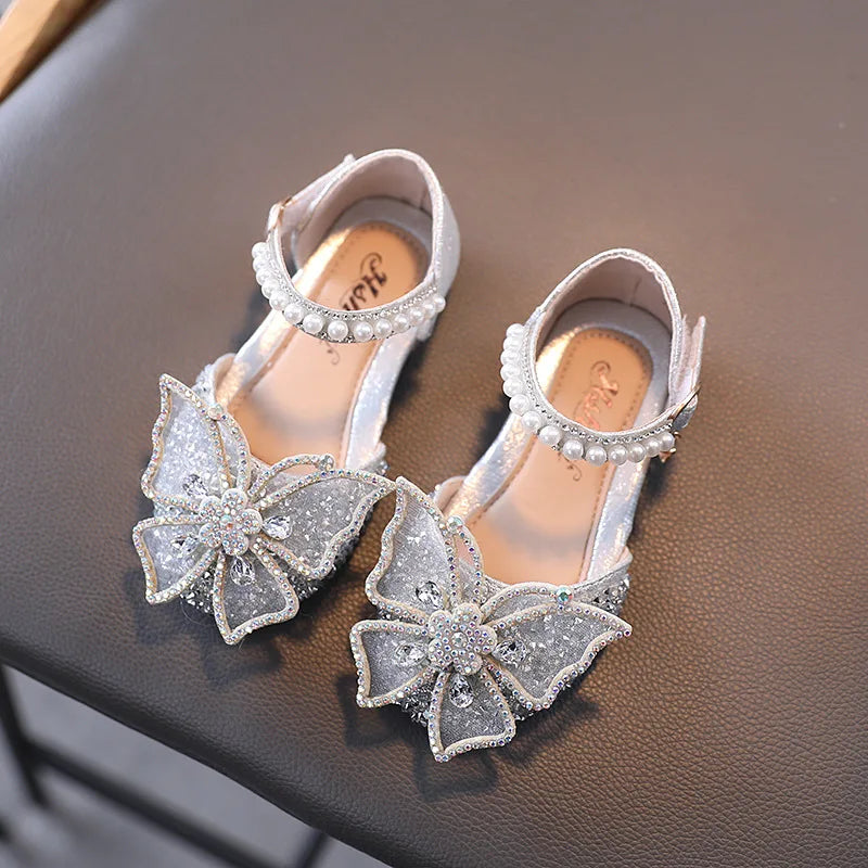 Summer Girls Sandals Fashion Sequins Rhinestone Bow Girls Princess Shoes Baby Girl Shoes Flat Heel Sandals Size 21-35 SuperFye SHS104Silver / CN 21 insole 13.3cm SuperFye