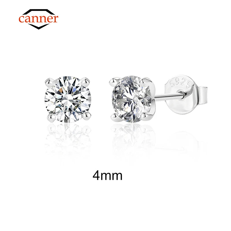 CANNER 0.5-1.2 Carat D Color Moissanite Ear Stud Earrings For Women 925 Sterling Silver Sparkling Piercing Earring Fine Jewelry SuperFye 0.5ct SuperFye